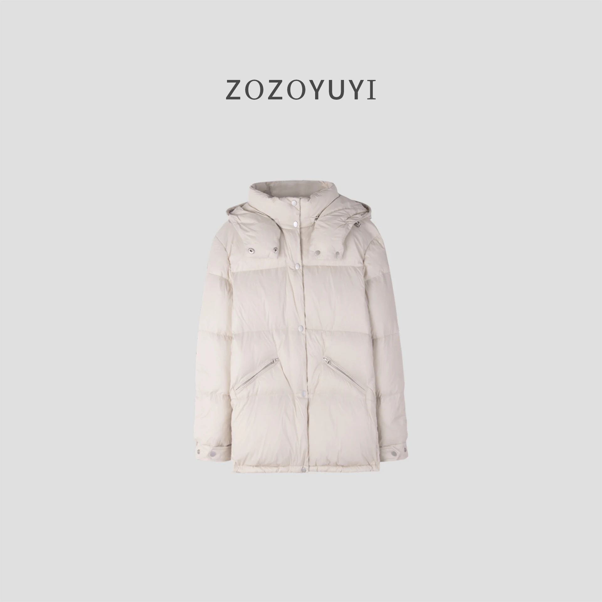 Chaqueta de plumón de ganso cálida y esponjosa con cuello levantado desmontable con capucha invierno 2025 unisex