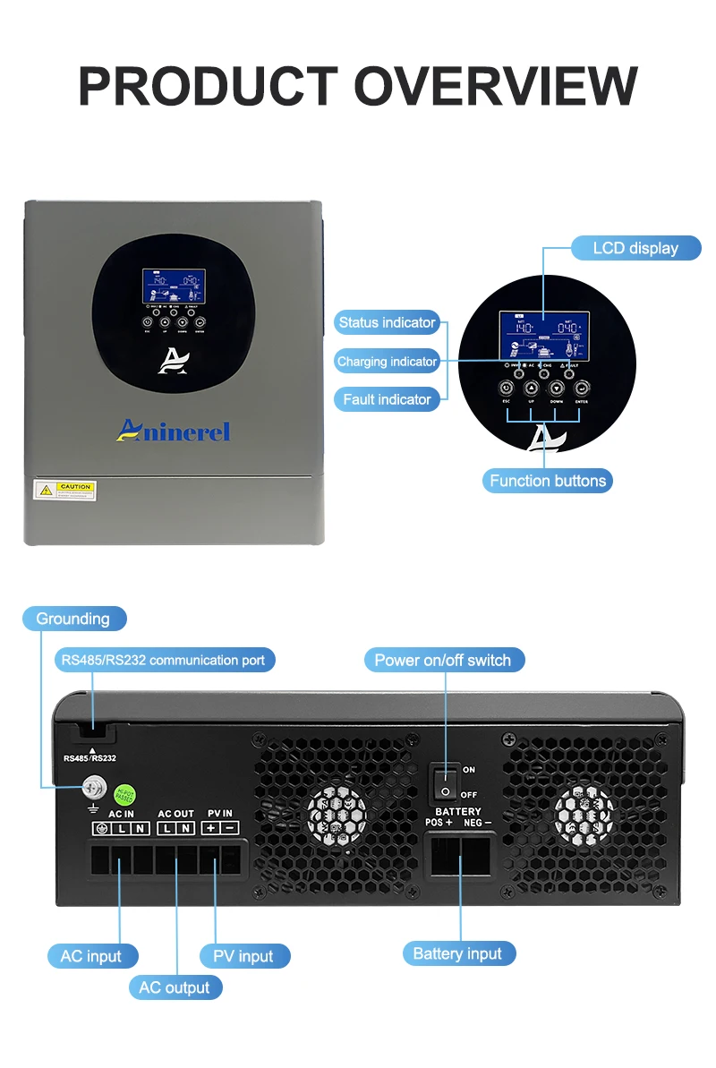 Aninerel 2KW 4.2KW عاكس للطاقة الشمسية الهجين على الشبكة + خارج الشبكة 230Vac نقية شرط لموجة العاكس MPPT شاحن بالطاقة الشمسية PV 60-500VDC WIFI #5