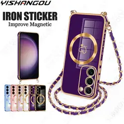 Cross body Lanyard Fall für Samsung Galaxy S23 S24 Ultra S20 S21 S23 Fe S24 für Magsafe Magnetic Charging Soft Phone Cover