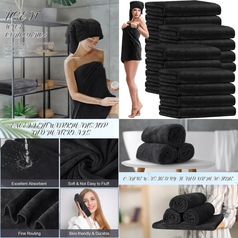 

Большие банные полотенца 27x60 дюймов - высоковпитывающие, идеально подходят для сушки, пляжа, бассейна, спортзала, вечеринок (простой черный цвет)