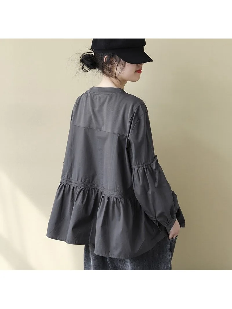 2026 Autumn Elegant Long Sleeve Tops Women Blouse Trend 2025 Casual Solid Loose Shirt Female Chemise Lace-Up Blusas Tunic