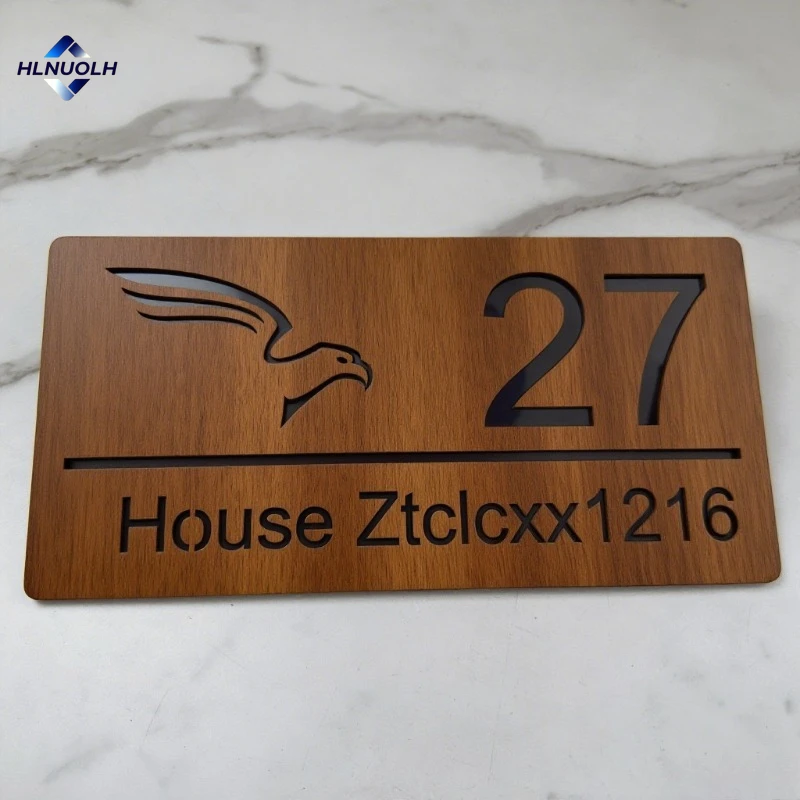 

Retro Wooden House Sign with Eagle Logo – Personalized 3D Laser Cut Number Plate for Villa or Apartment Door Custom Wood Plaques