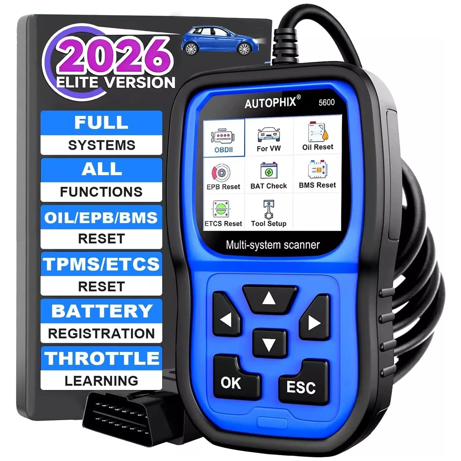 AUTOPHIX Full System Diagnostic Scan Tool for VW OBD2 Scanner Code Reader Engine ABS SRS SAS BMS EPB TPMS Oil Reset Battery