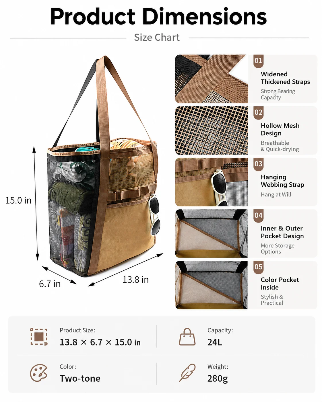 Large Mesh Beach Tote Bag PVC Sandproof Shoulder Bag Foldable Swim Pool Travel Storage Bag for Towels Toys