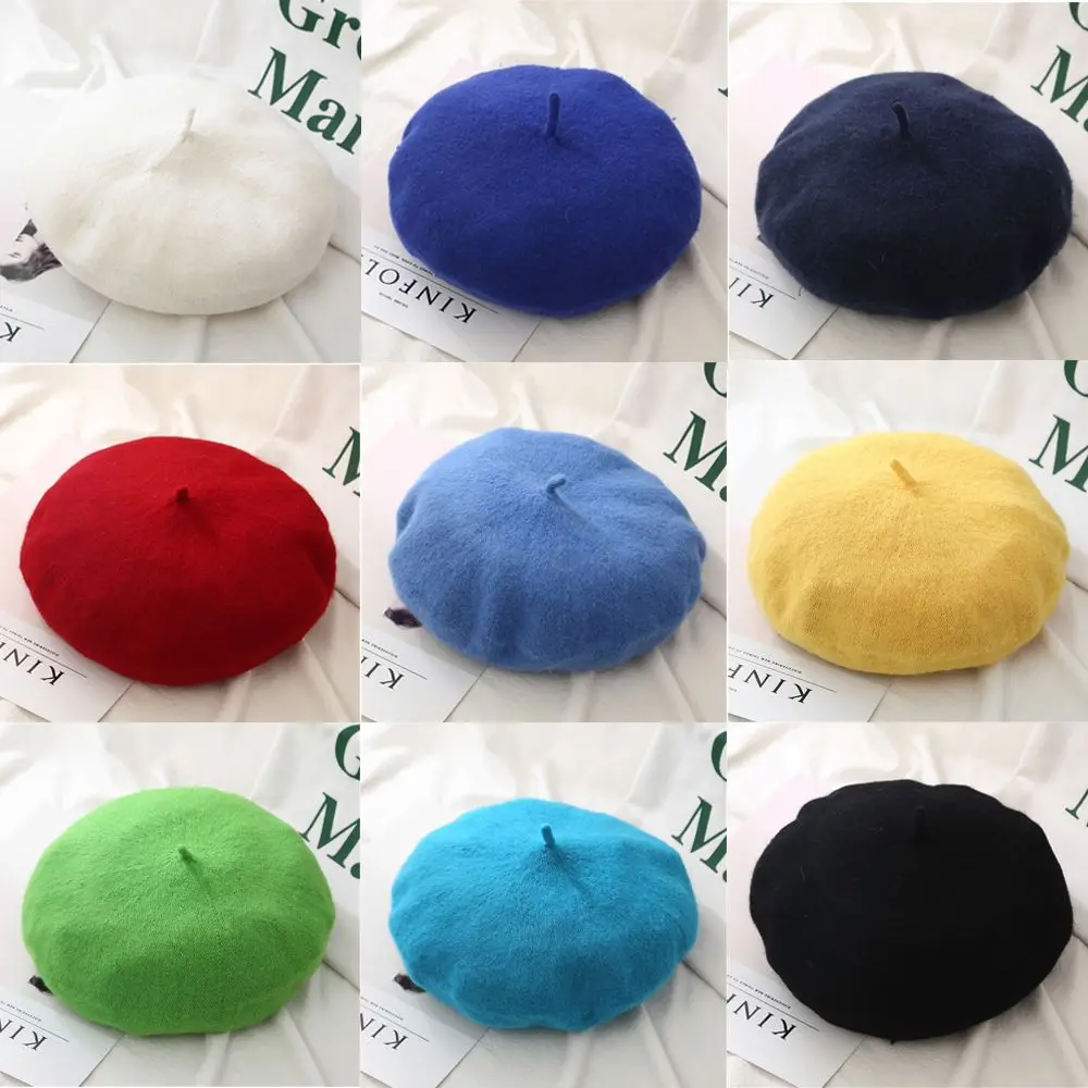 Einfarbig Winter Warm Baggy Filz Berets Herbst Baskenmütze Hut Wolle Baskenmütze Kappe Flache Kappe Hut