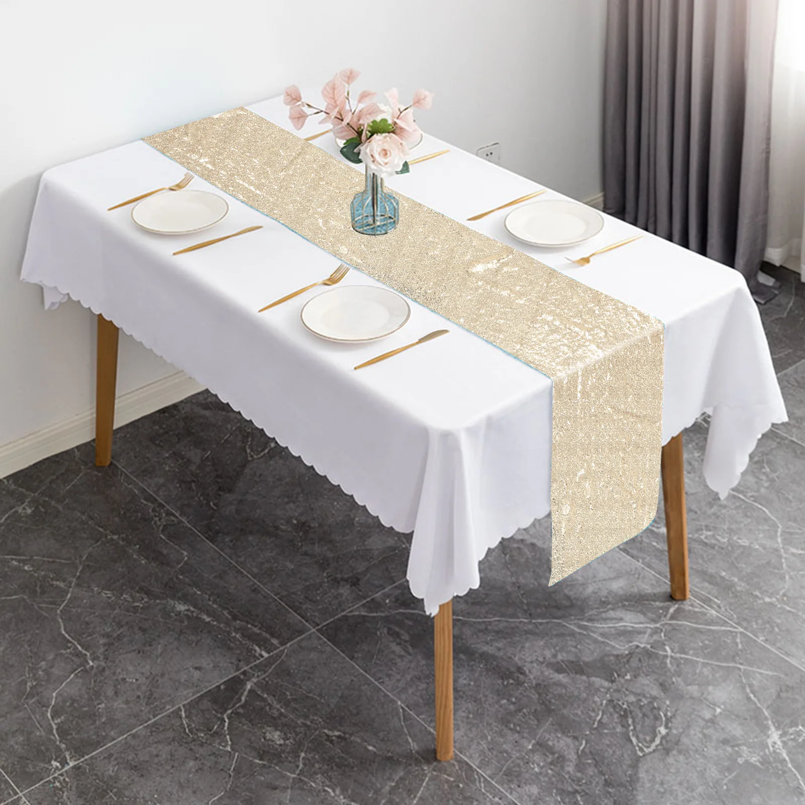 

Stylish Table Runner Unique Sequin Design Polyester Material Perfect for Home Party Buffet Table Decor