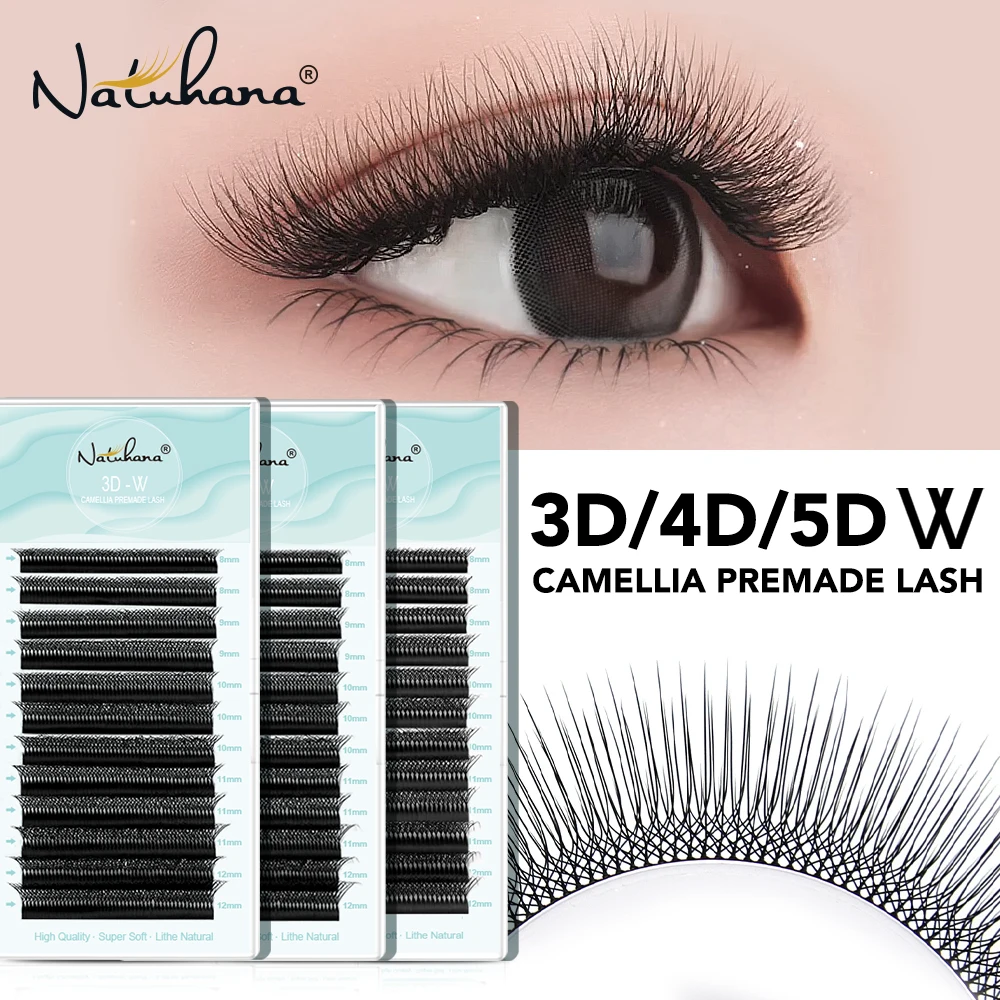 NATUHANA 3D 4D 5D W 자형 동백 Premade 볼륨 팬 속눈썹 C D 컬 속눈썹 메이크업 도구 용 자연 부드러운 거짓 속눈썹