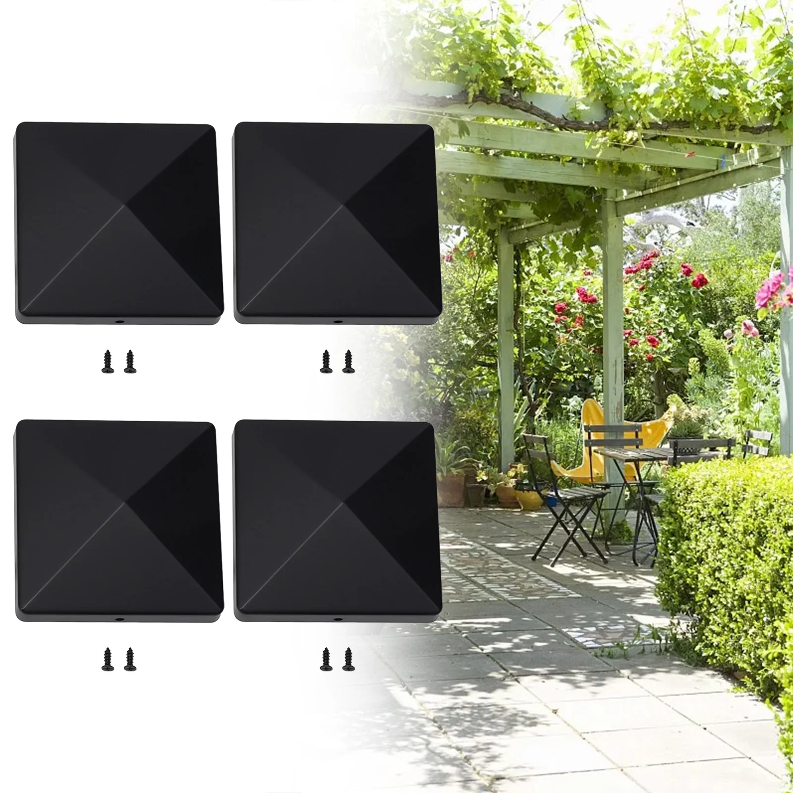 1pc/4pc 4In Plastic Fence Post Cap Post Cap Black For Protect Outdoor Wooden Fence Top Fence Posts Decorative Garden Fence Parts