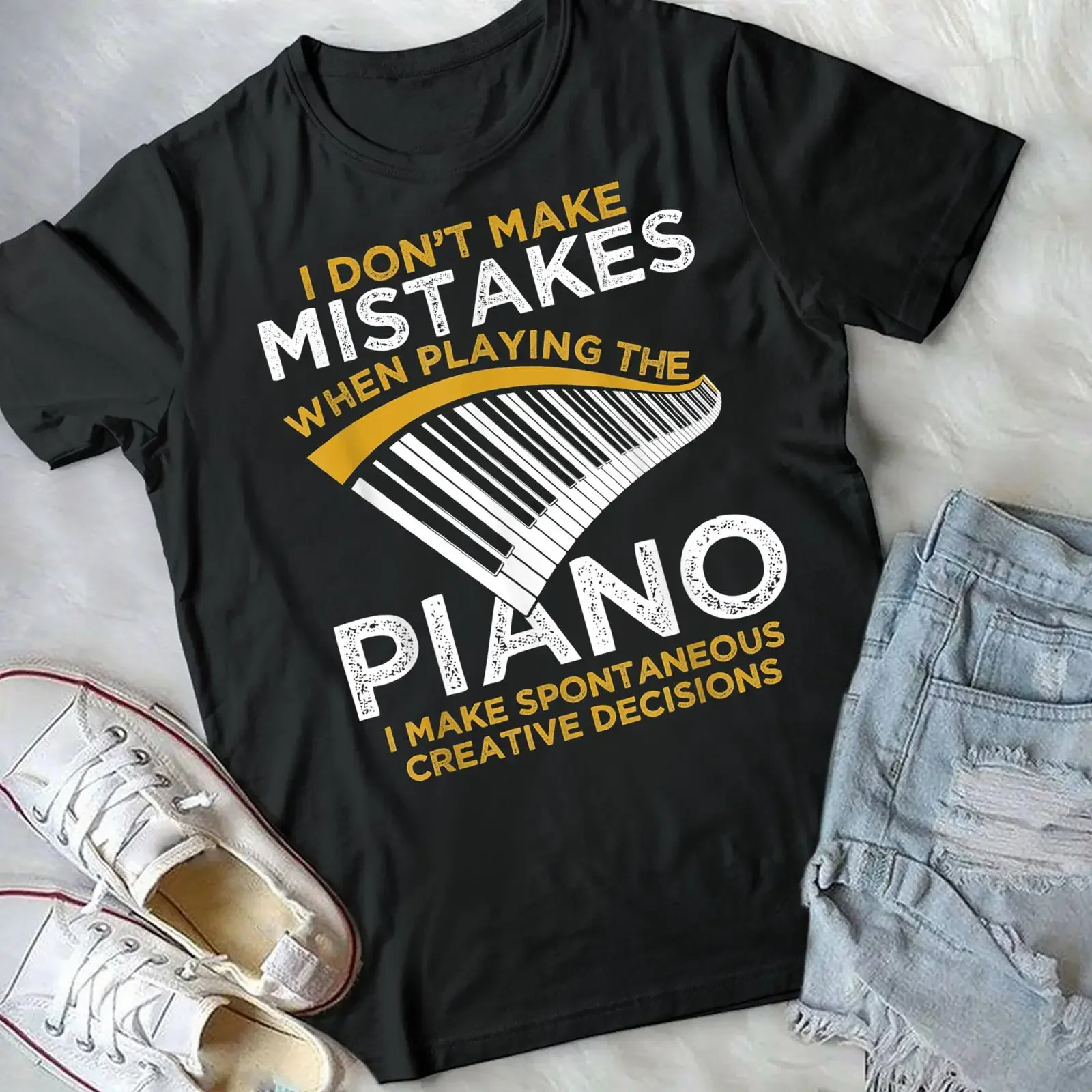 Keyboard Pianist s Music Musician Piano T Shirt Player Lover For Instrument vintage Washed Versatile Casual Soft graphic