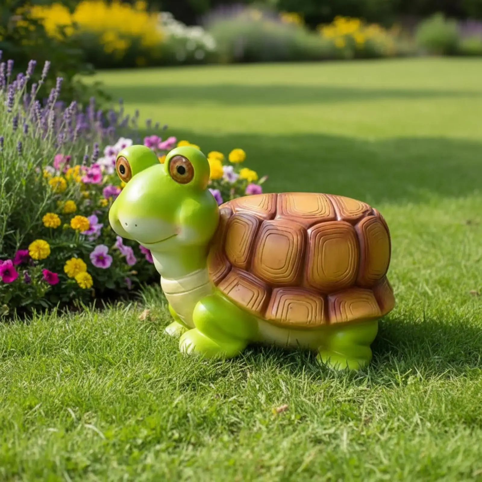 Turtle-Shaped Outdoor Stool Decorative Solar-Powered Turtle Stool Detailed Sculpture for Patio, Courtyard, Entryway