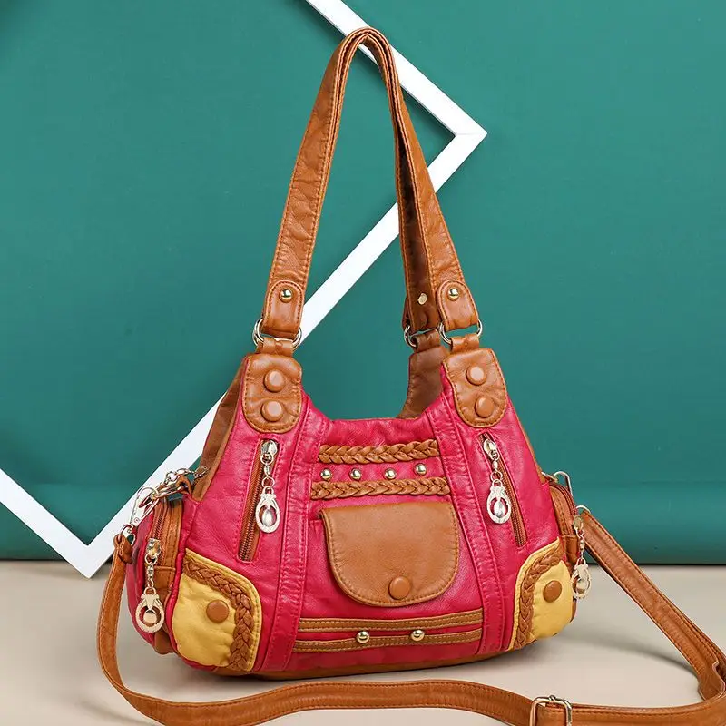 Original Designer Brand Bag New Leather Collision Color Shoulder Cross Body Large Capacity Leisure Bags for Women