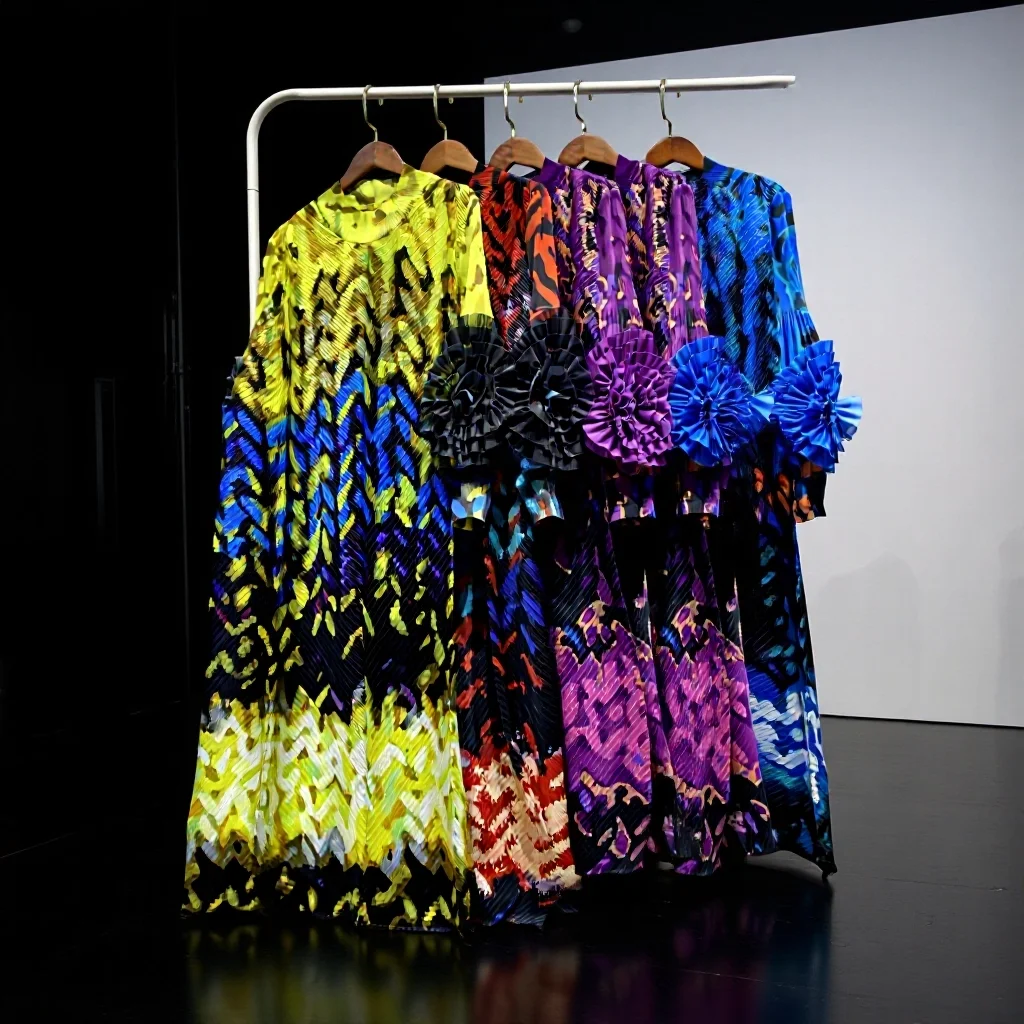 

Miyake Pleated 2026 New Dresses Women Long-sleeved Plus Size Women's Senior Sense Pleated Dresses Long Fashion Dresses Pleats