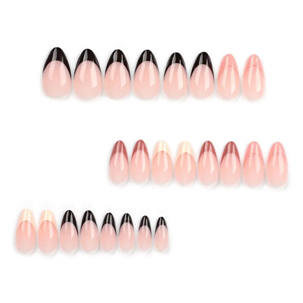 Manicure Long Almond False Nails French Pink Press on Nails Simple Butterfly Detachable Nail Tips Women #2