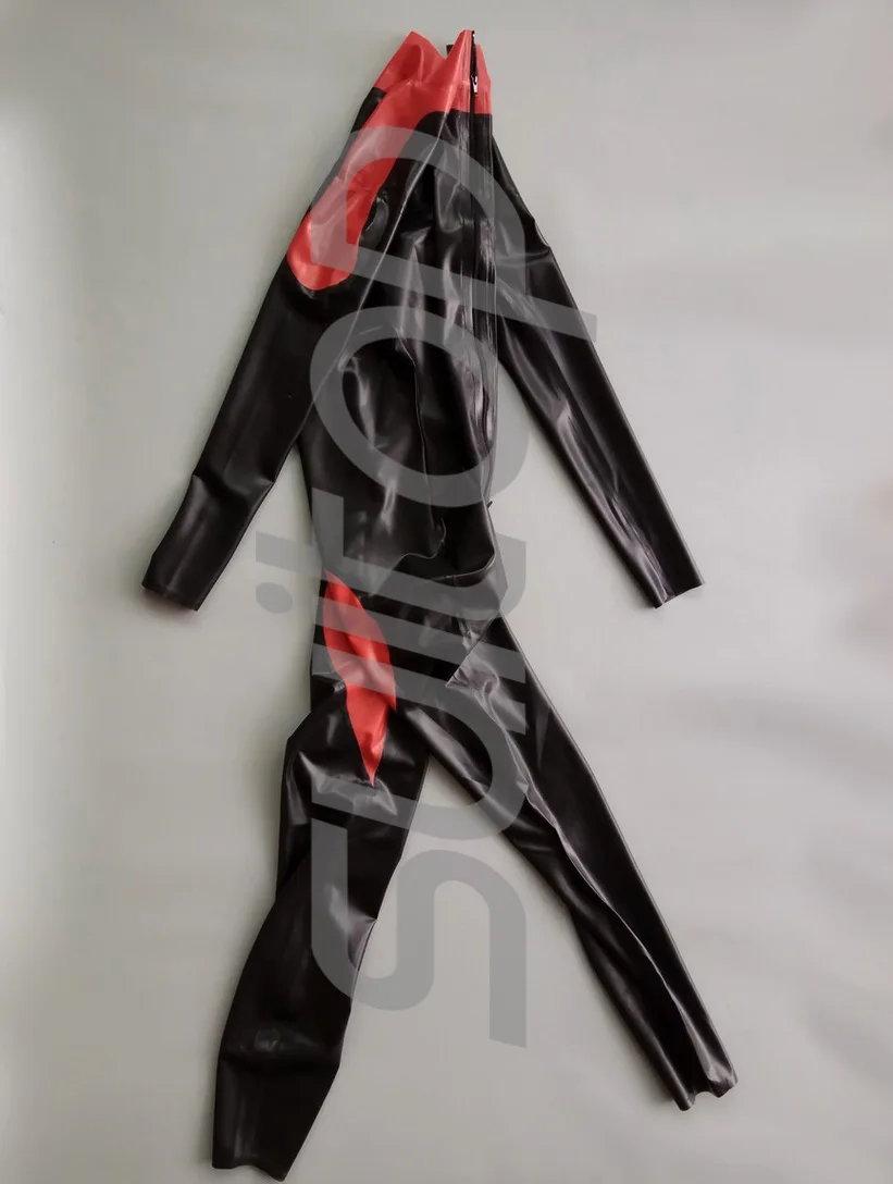 New men's Latex catsuit with socks separat (front zip ) in main black and red trim for sale