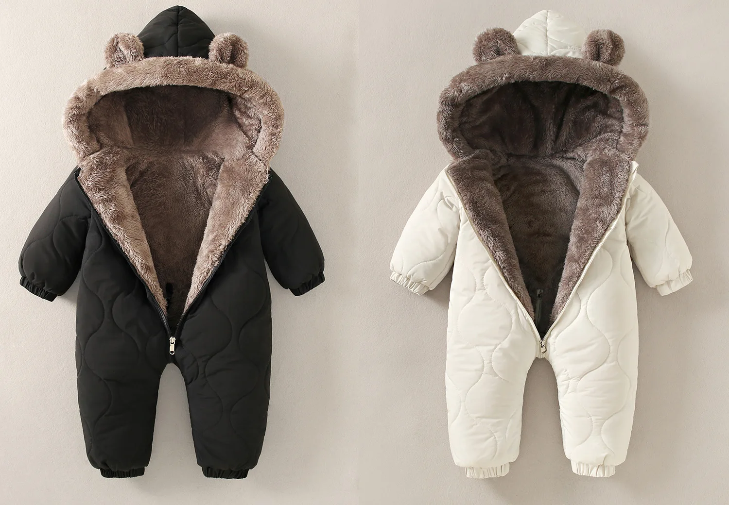 LILIIGIRL 0-2 Y Baby Clothes Fur Lining Boys Rompers  Fur Hoodie Girls Jumpsuit Thicken Fleece Tddler Outfit