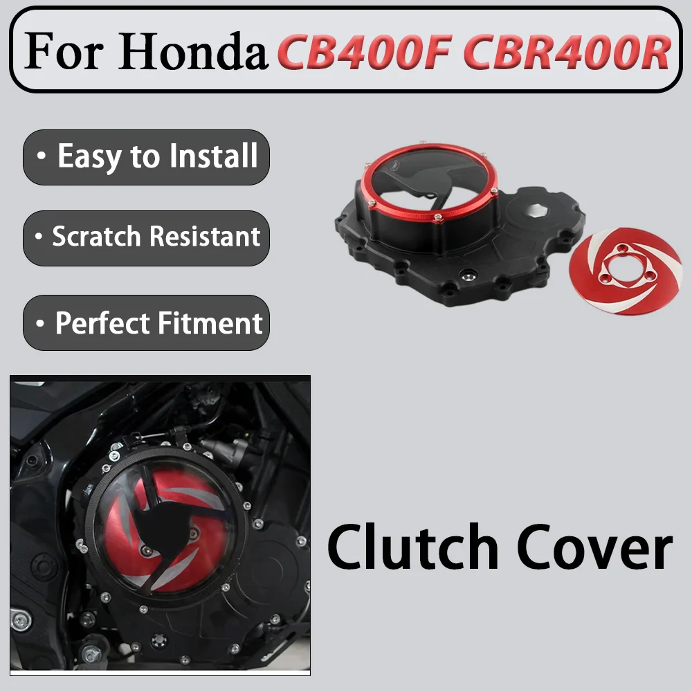 For Honda CB400F CBR400R Transparent Engine Clutch Cover CNC-Machined Aluminum Alloy Weather-Resistant Housing for Motorcycle