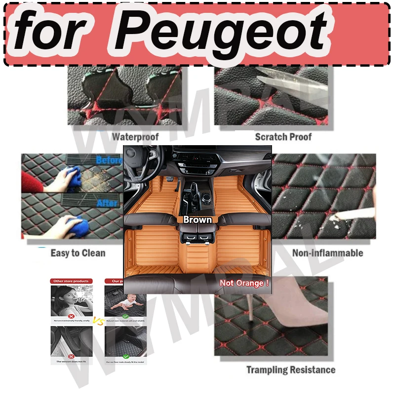 

LUXURY Custom Car Floor Mat for Peugeot 408 2014-2023 508 2019-2023 RCZ 2010-2019 Interior Accessories Artificial Leather
