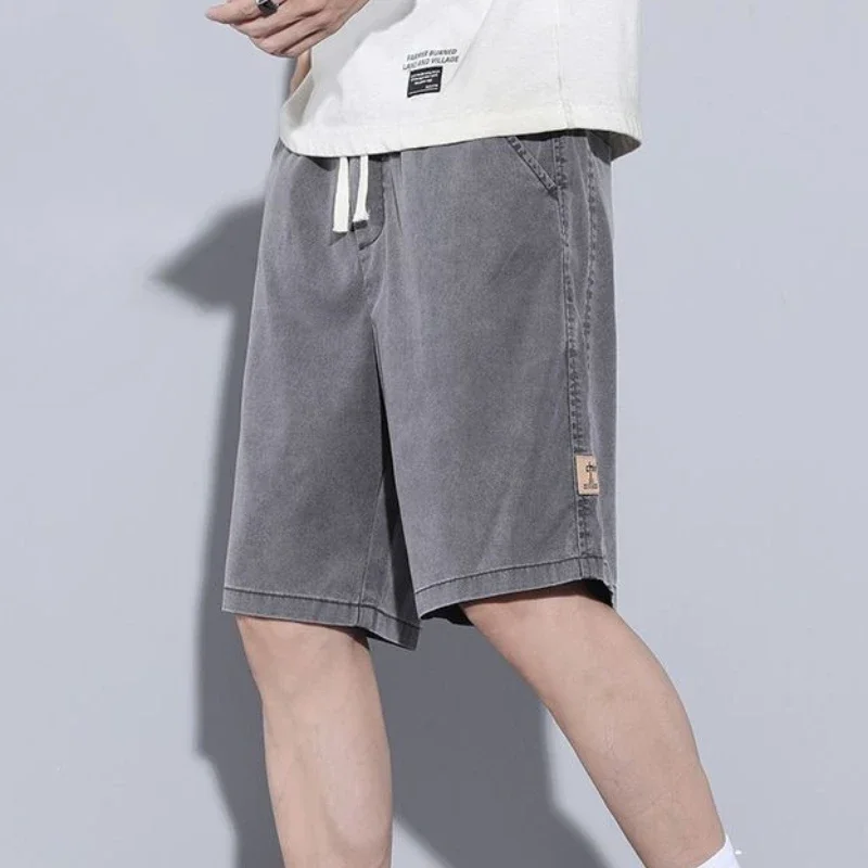 

Wide Man Denim Shorts Baggy Bermuda Short Jeans Pants for Men Long Half Loose with Pockets Drawstring Y2k Fashion Streetwear Emo
