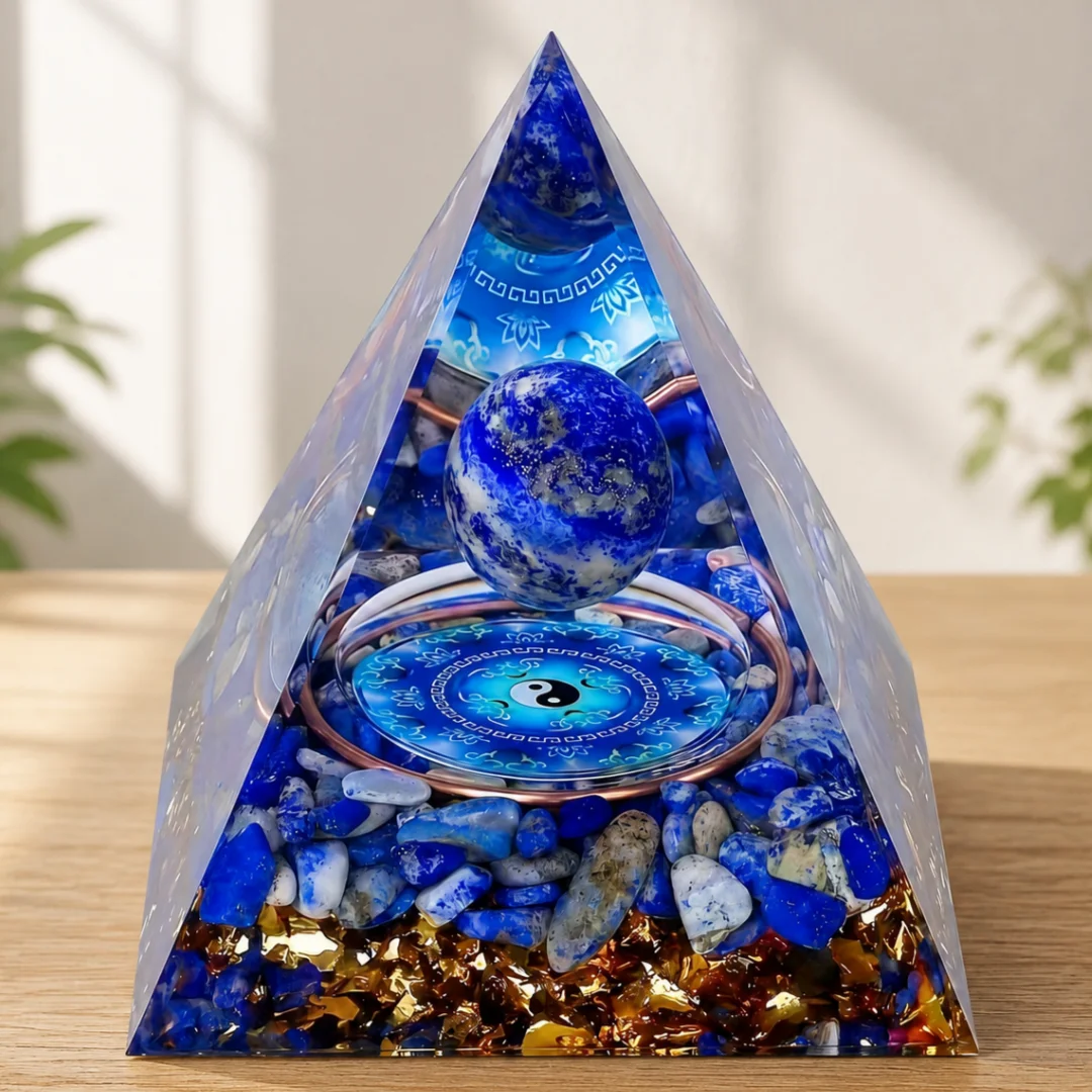 Orgonite Pyramid Lapis Lazuli Sphere Tai Yin Yang Symbol Reiki Chakra Healing Meditation Home Desk Decor Resin Craft Gift