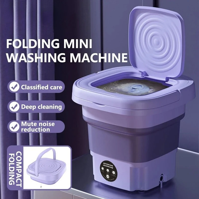 8L Portable Small Foldable Washing Machine with Spin Dryer For Socks Underwear Washer Household Mini Washing Machine EU Plug