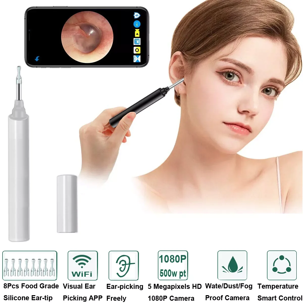 Imagem -04 - Vídeo sem Fio Orelha Endoscópio Inspeção Digital Médico Otoscópio para Ios Android pc 3.5 mm Câmera 1080p Borescope Earpick