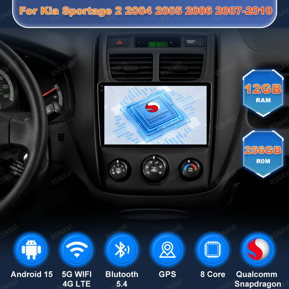 

Car Radio Andoird 15 For Kia Sportage 2 2004 2005 2006 2007-2010 Viedo Player 4G LTE DVD Wireless Carplay Auto Head Unit BT DSP