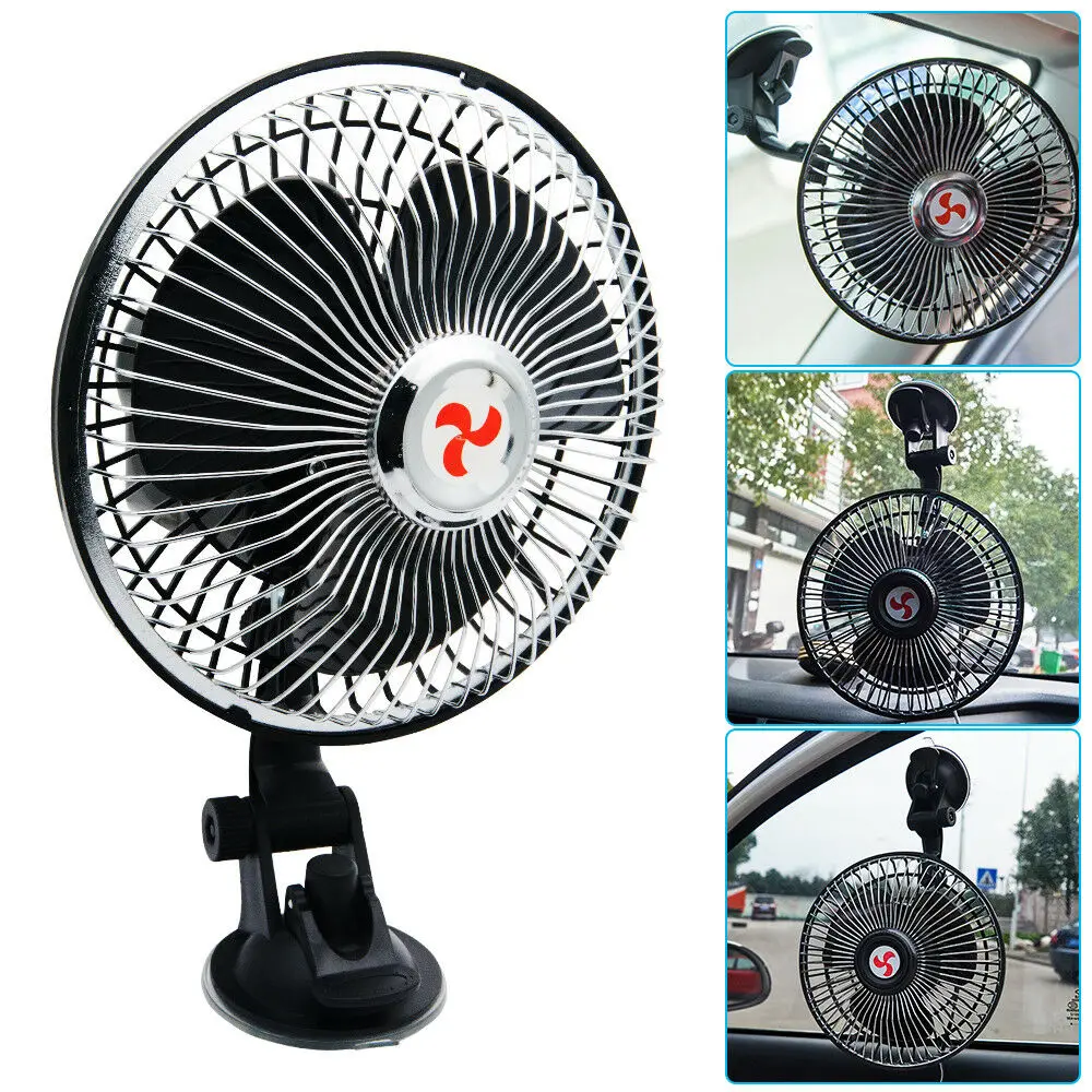 12V 6" Powerful Car Van Fan Oscillating Window Dashboard Mount Cooling Cooler