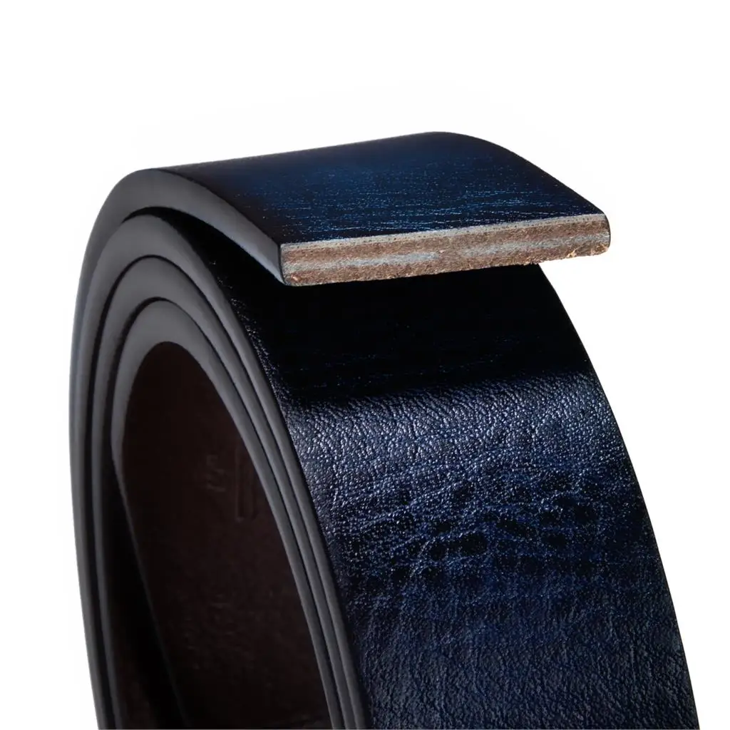 New Blue Color Cowskin Genuine Leather Automatic Buckle Belts for Men Casual Cowboy Belt without buckle Replacement belts