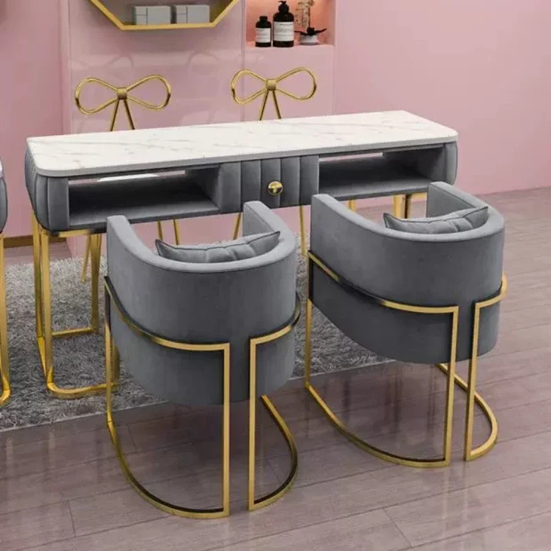 

Design Nordic Manicure Table Luxury Metal Marble Modern Nail Desk Multifunction Golden Mesa De Manicure Salon Furniture