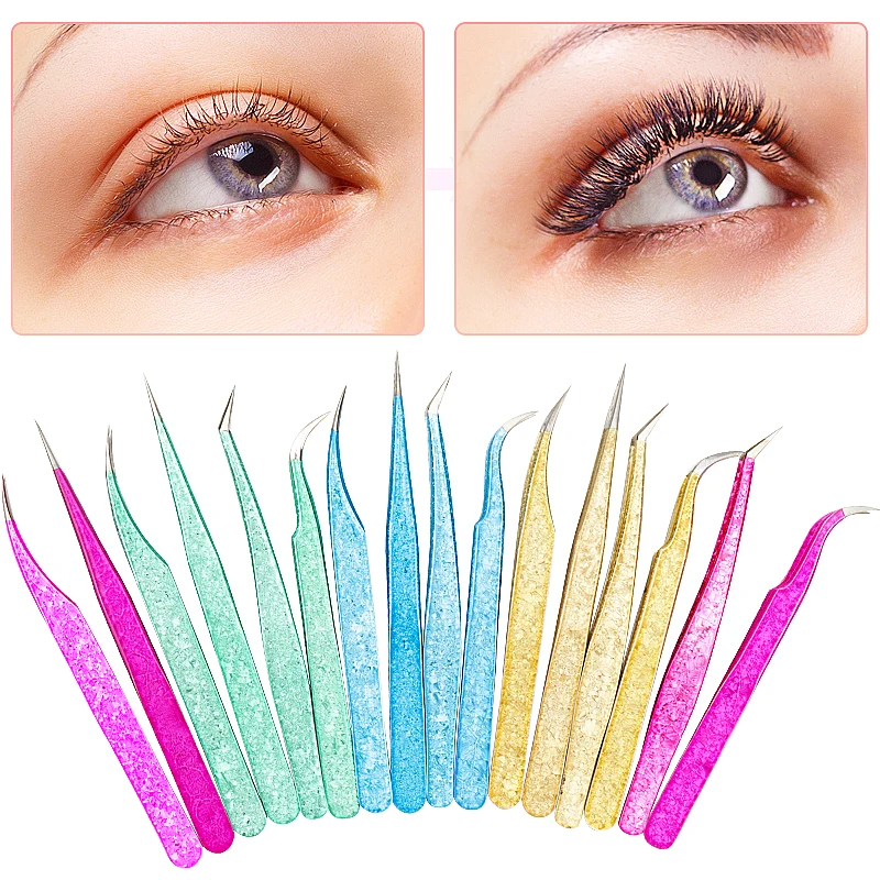 1pcs Stainless Steel Eyelash Tweezers Eyebrow Clip Ice Flower Design High Precision Lash Extension Tweezers Makeup Tools