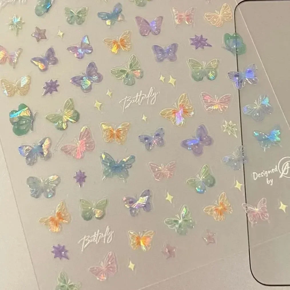 INS Beautiful Butterfly Pearly Lustre Laser Stickers Girls Glittering Phone Case Mirror CCD Camera DIY Decor Patch Cute Art Deco