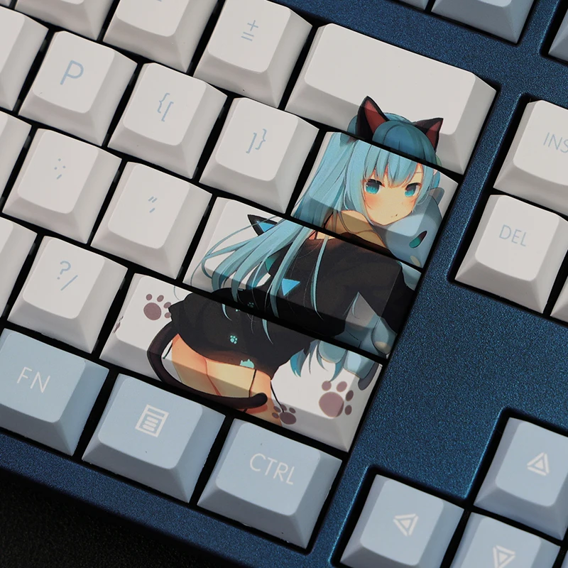 108 Keys/Set Nekoha Shizuku Anime Cherry Profile PBT Dye Sublimation Keycaps for Mechnical Keyboard MX Switch 61/104 Cosplay Kit