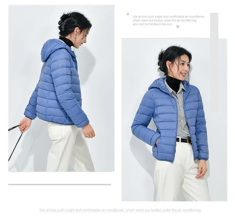 Women's Lightweight Casual Hooded Down Jacket Autumn Winter Minimalist Short Down Coats Female Solid Color Zipper Warm Outerwear