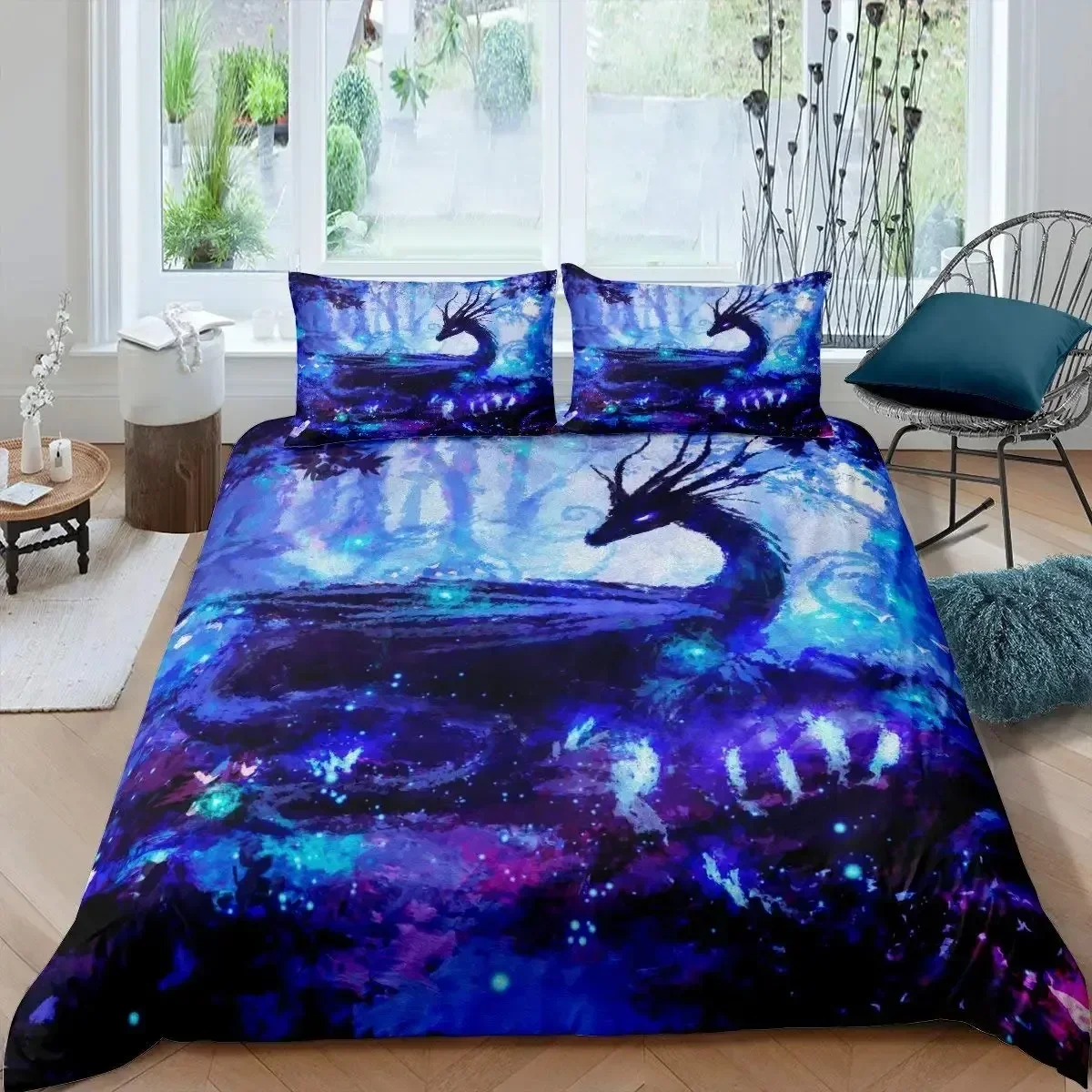 Galaxy Dragon Outer Space Starry Sky Jungle Bedding Set Single Twin Double Queen King Cal King Size Bed Linen Set