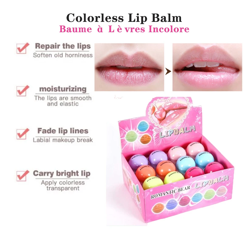 24pcs/Lot Cute Bear Ball Lip Balm Makeup Baby Color Lipstick LiP Balm Natural Anti-drying Hydration Lips Care