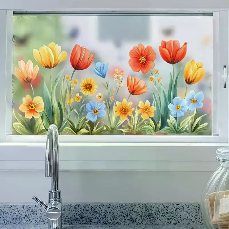 Wall Sticker Fresh Floral Pattern Sink Area Background Bathroom Decoration Self-Adhesive Removable Waterproof Creative No Peel