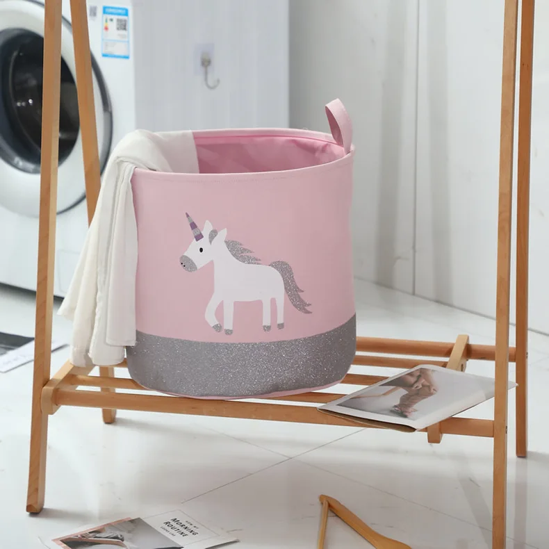 Home Round Dirty Laundry Basket Double Thickened Pink Dream Castle Girls Toys Clothes Organizer Storage Bag