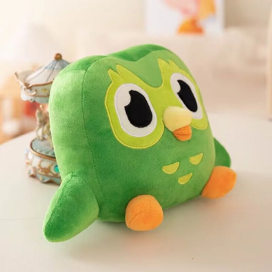 Mainan mewah burung hantu Duolingo hijau Duo Plushie dari Duo kartun burung hantu boneka lembut boneka binatang hadiah ulang tahun anak-anak