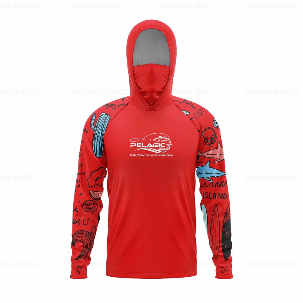 pelagic gear Men Hood Fishing Shirt long sleeve Fishing clothing fishing t shirt uv protection fishing shirt Fishing Apparel