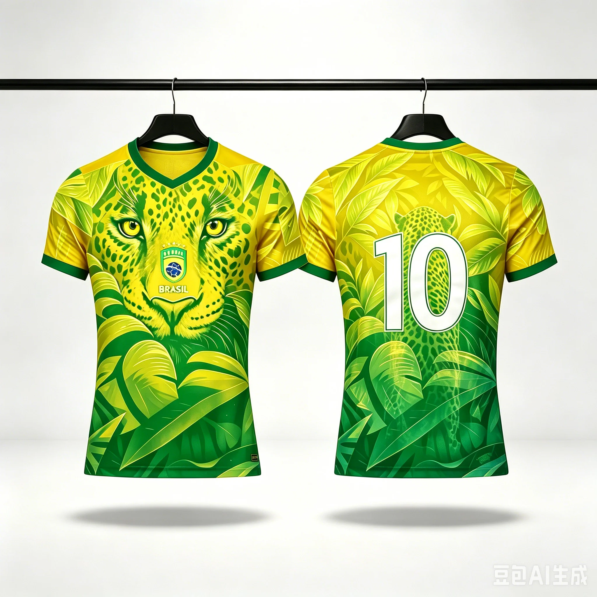 Camiseta de fútbol con estampado 3D de Jaguar de Brasil, camiseta de fútbol de secado rápido con hojas tropicales No.10, camiseta unisex para hombres, mujeres y niños