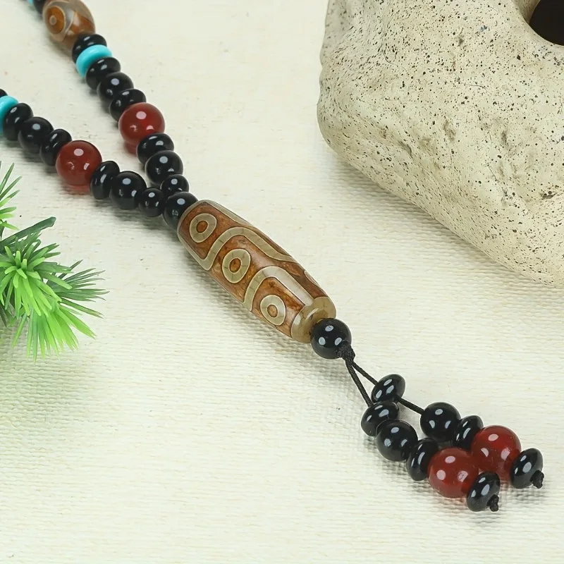 

Мужское ретро ожерелье с подвеской из натурального агата и бисера Дзи, ювелирные изделия унисекс