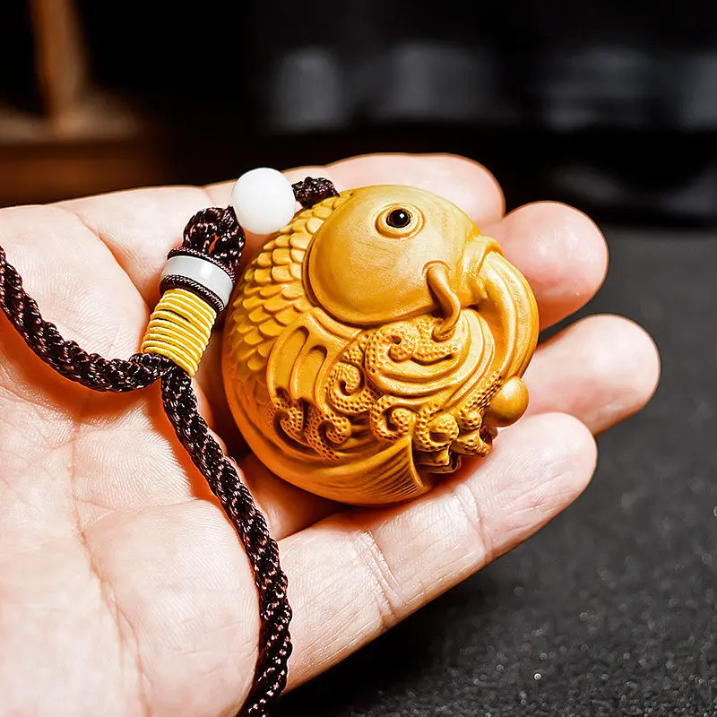 Small Leaf Boxwood Hand Piece Year After Year More Than Carp Leaping Longmen Koi Creative Handmade Small Pendant Carving Jewelry