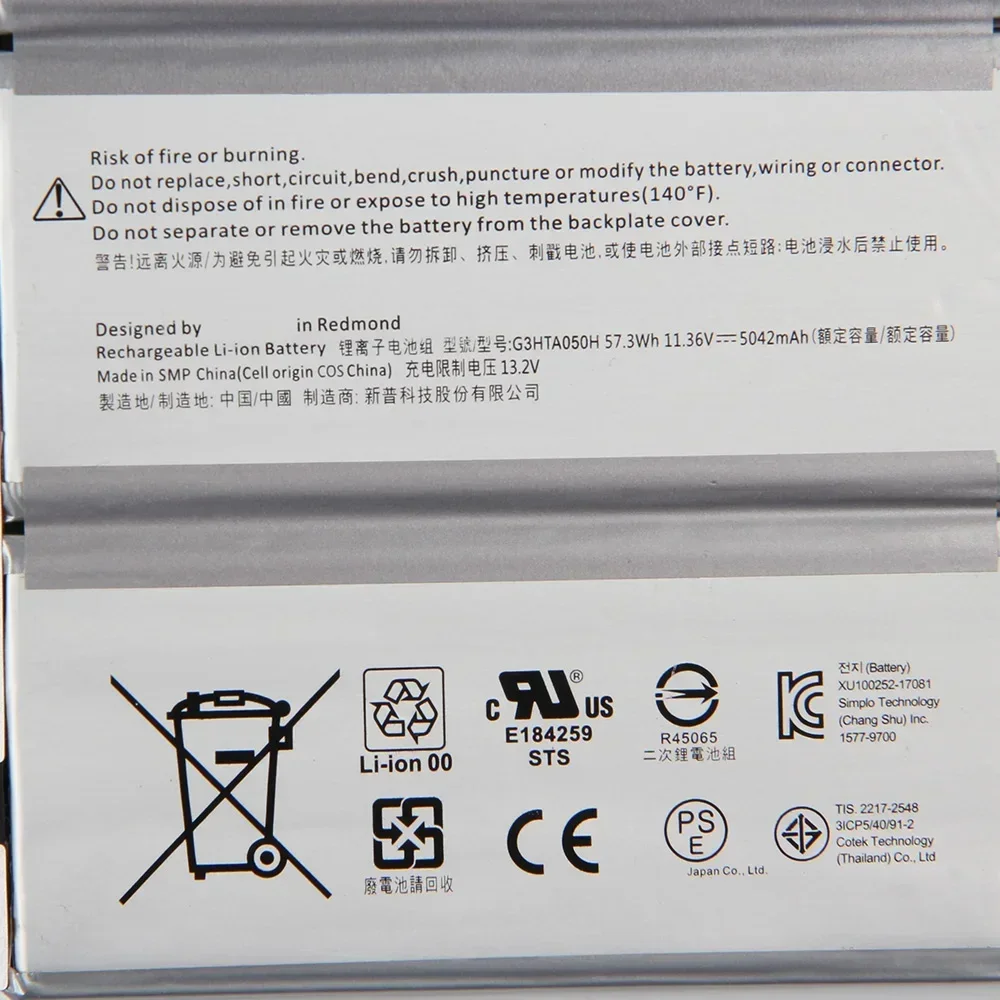 Replacement Battery G3HTA049H 93HTA001H For Microsoft Surface Book2nd 1835 Book1st 1785 1703 Keyboard Battery