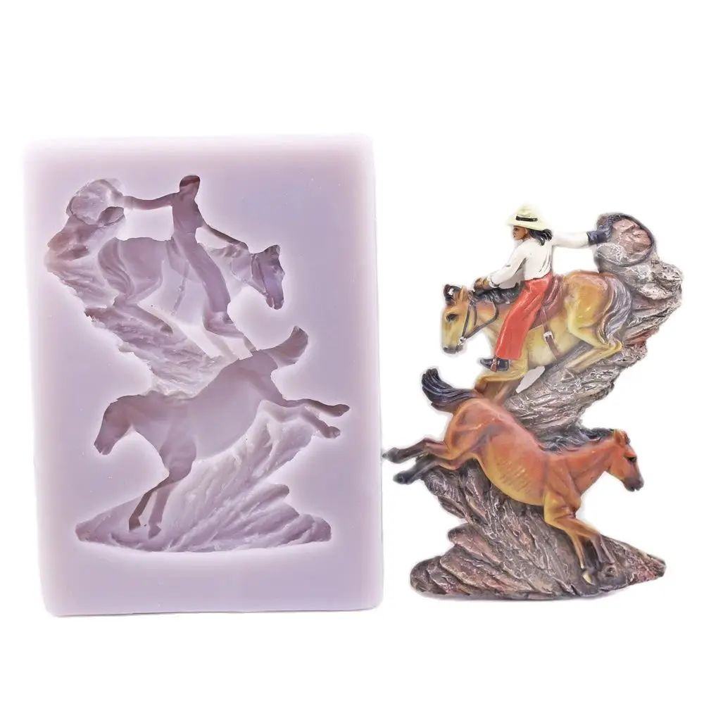 

Cowboy On Horseback Silicone Fondant Mold Icing Chocolate Candy Cake Decor Sugarcraft Baking Mould Galloping Horse DIY Polymers