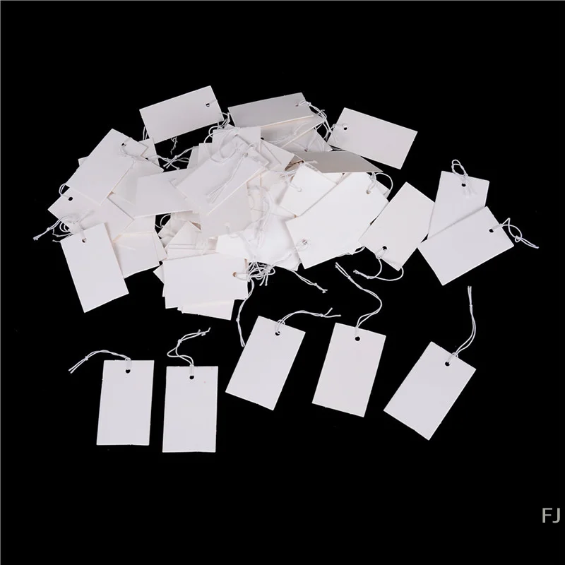 [YU]100Pcs White Paper Jewelry Clothes Label Price Tags With Elastic String 5*3cm