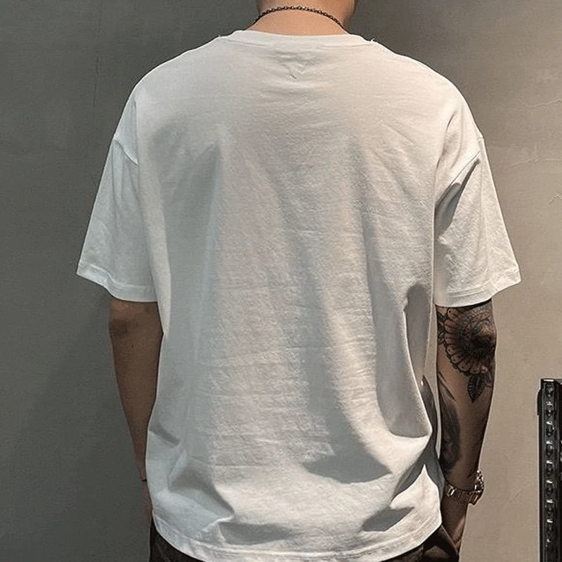 2023 New Men\'s Clothing Summer Fashion Casual Korean Version Youth Trend Round Neck Letter Printed Loose Cotton Commute T-shirt