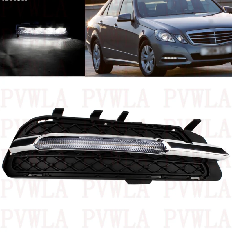 Right Side Front Bumper LED DRL Fog Light Lamp+Grille Cover+Chromed Trim For Benz W212 E250 E300 E350 2009 2010 2011 2012 2013