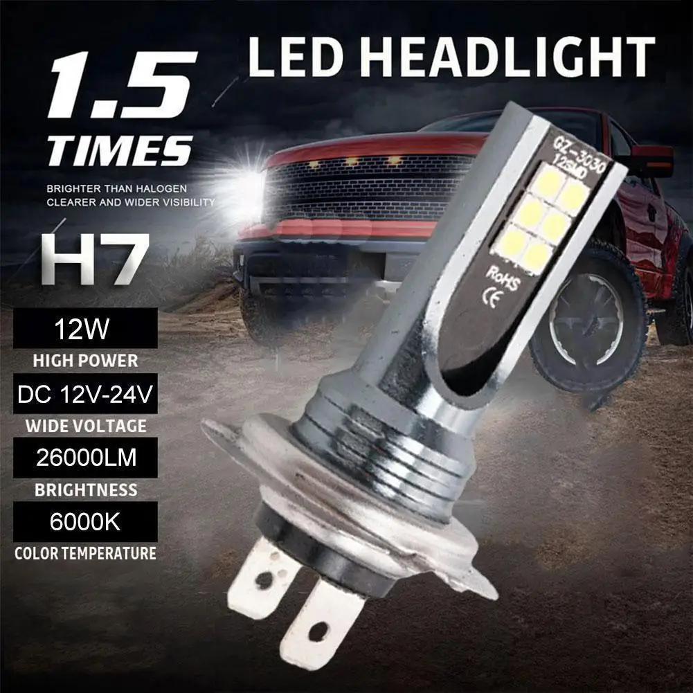 1PC LED Headlight Bulb Beam Kit 12V-24V 12W High Power LED Car Light Headlamp 6000K Auto Headlight Bulbs 26000LM H1 H3 H4 H7 H11 image 2