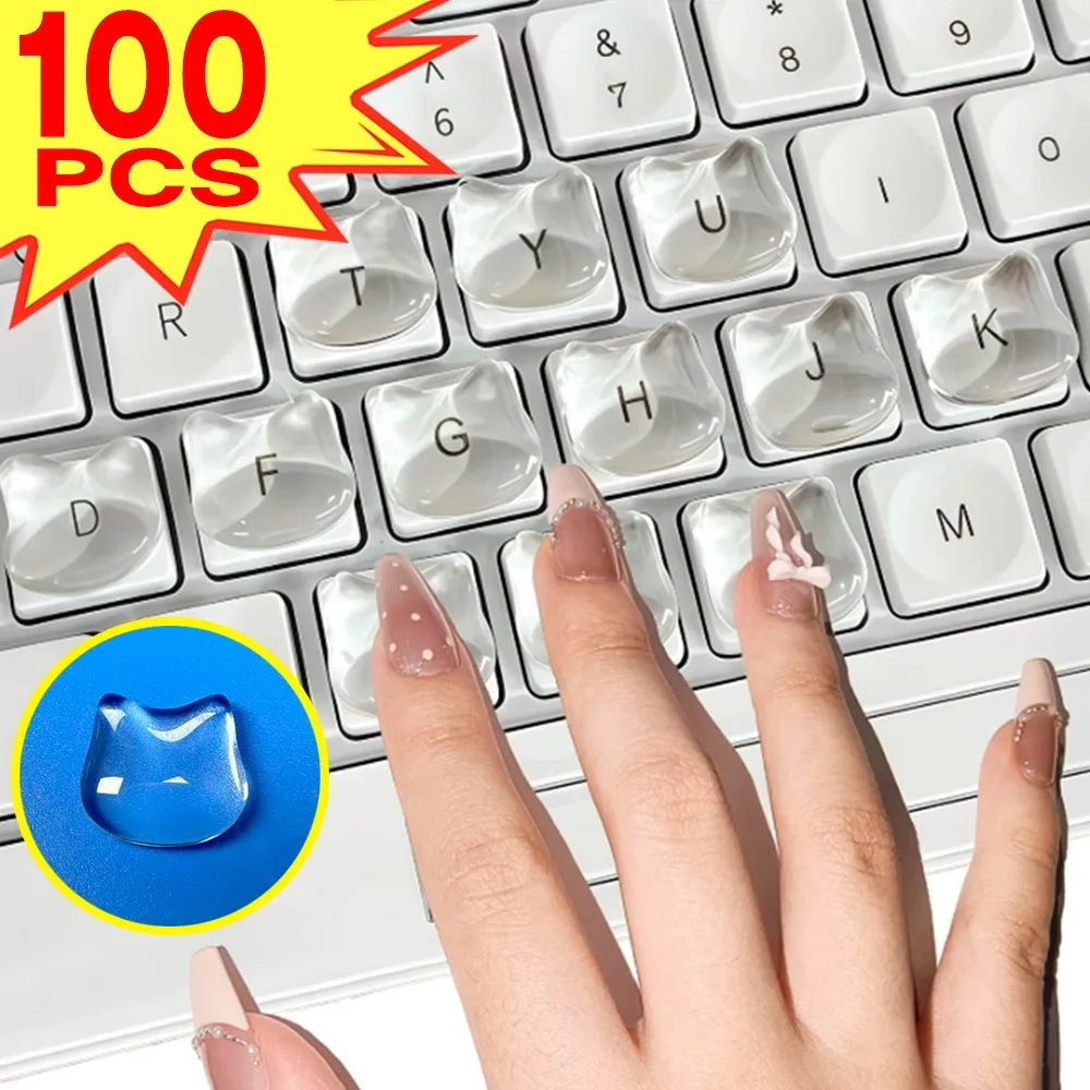 20-100pcs Raised Clear Cat Head Design Keyboard Sticker Simple Cat-head Typing Aid Transparent Key Pads To Prevent Nail Damage