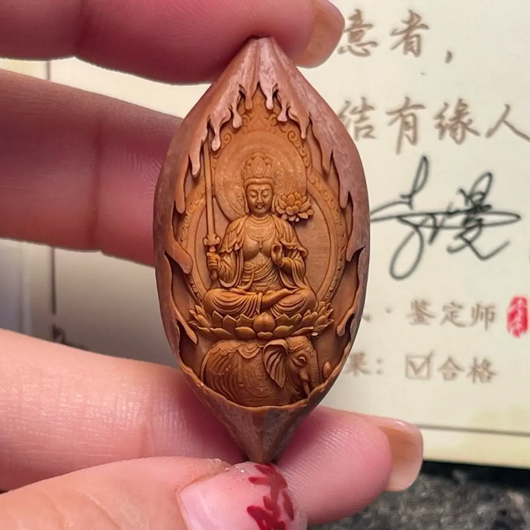 Olive Kernel Carving Zodiac Guardian God Handmade Manjusri Bodhisattva Full Zodiac Taihie Amulet Lucky Beads Single Seed Pendant 5